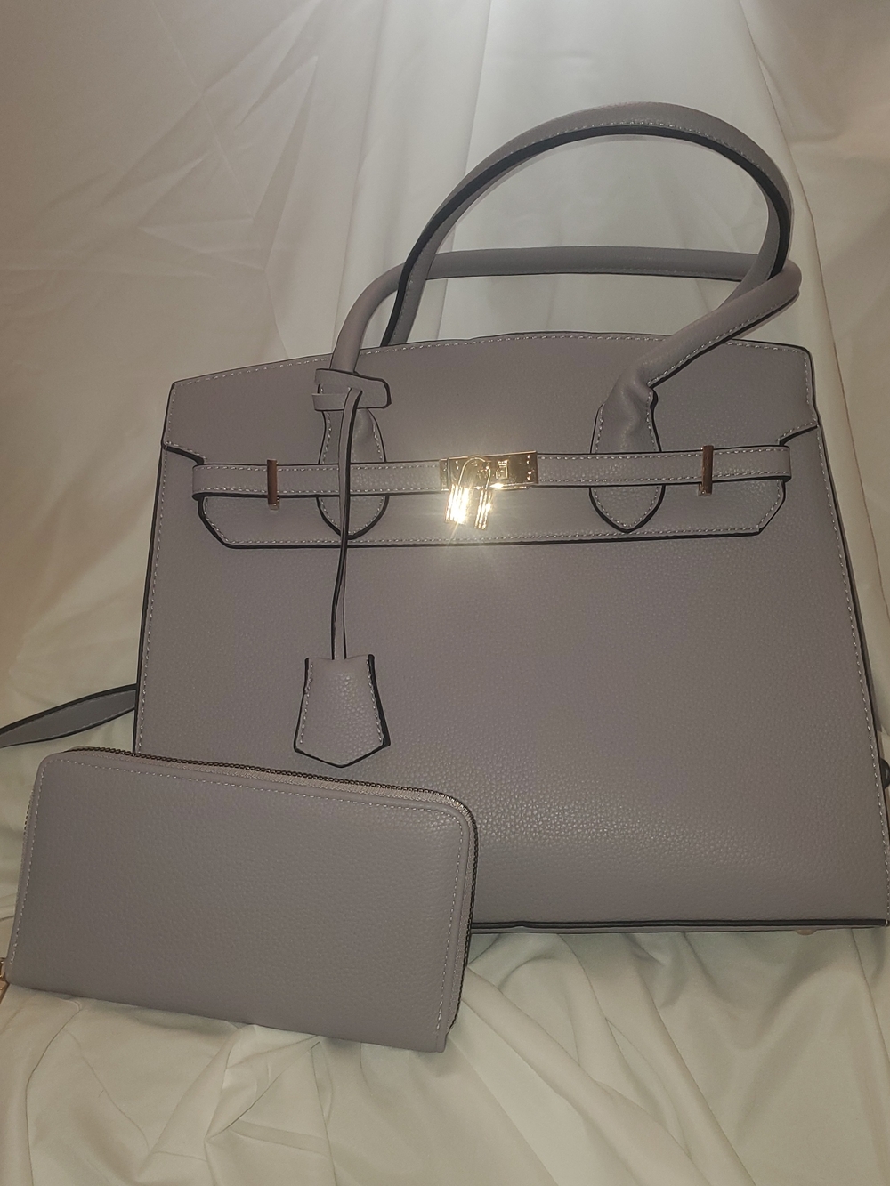 Elegant Women's Birkin-Style Tote Bag and Wallet in Lilac/Lavendar